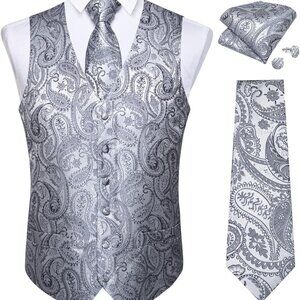 Silver Paisley Large Silk Waistcoat - Perfect for Weddings & Special Events